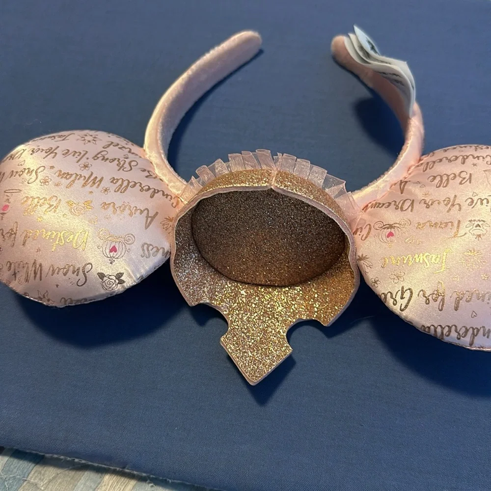 Pink satin Authentic Disney princess mouse ears with gold crown - Picture 4 of 9